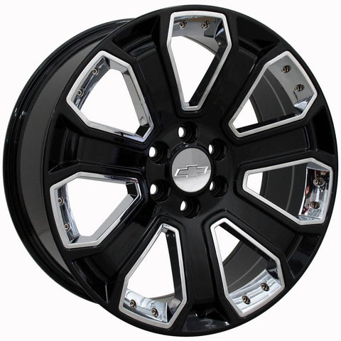 20" Replica Wheel Fits GMC Yukon Sierra Denali | Chevy Silverado Tahoe Suburban | Cadillac Escalade Rim - CV93 Chrome Insert Black 20x8.5 - Nova Rotam